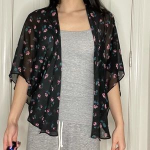 Black sheer floral kimono